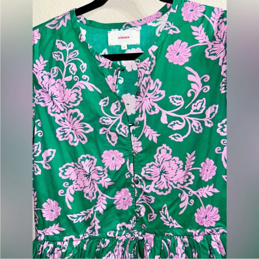 NEW XiRENA Audie Green Pink Floral Mini Dress Cottagecore Coquette Puff Sleeves